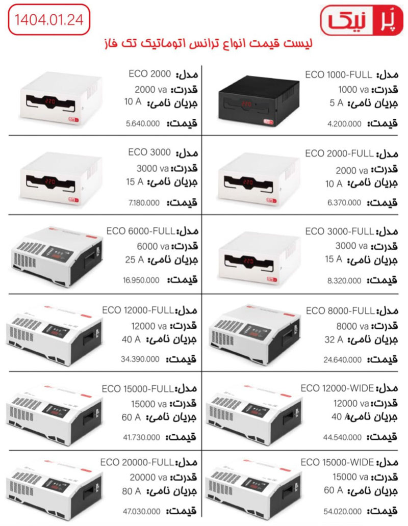 لیست قیمت پرنیک فروردین 1404