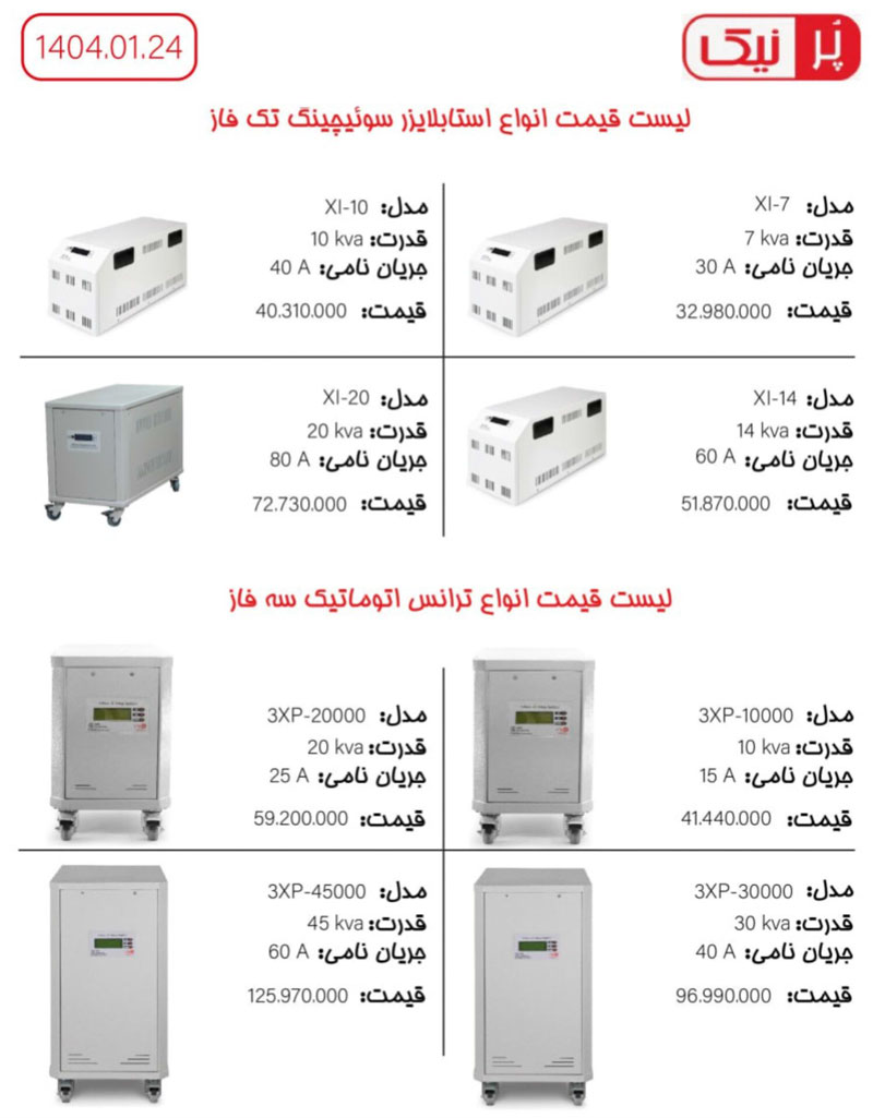 لیست قیمت پرنیک فروردین 1404