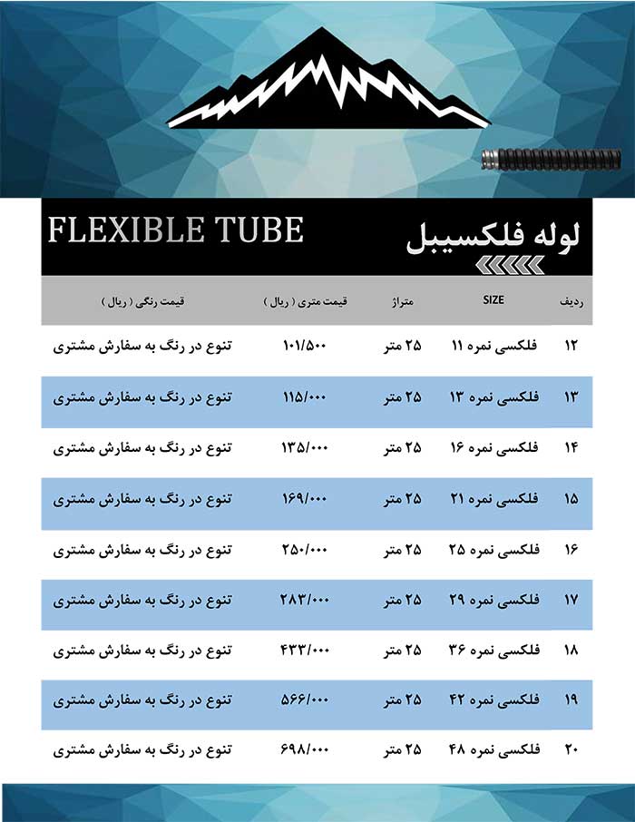 لیست قیمت لوله فلکسی 1401