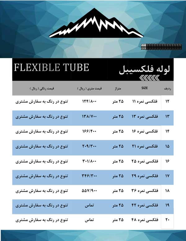 لیست قیمت لوله فلکسی 1401
