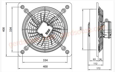 ابعاد هواکش خانگی دمنده سری VIK-30A4T