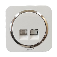 پریز تلفن دو سوکت دلند پلاس مدل آدا مات سفید زه نقره ای